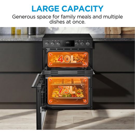 Midea MFO24EME4R118-BK 60cm Wide Double Oven Electric Cooker with Ceramic Hob - Black - annotation - large capacity